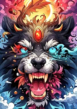 Fierce Wolf King with Fiery Crown