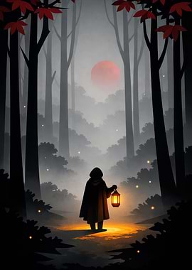 Mysterious Figure in a Foggy Forest