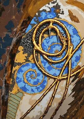Golden Thorn Spiral – Blue Ornate Abstract – Abstract Porcelain #135