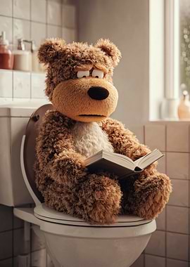 Teddy Bear Reading on Toilet