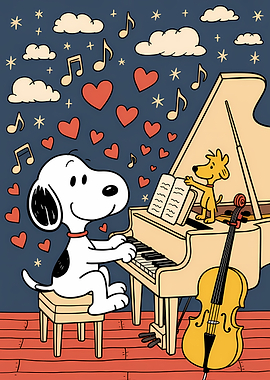 Snoopy and Woodstock Play Music