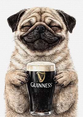 Happy Pug with Guinness Beer