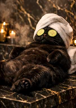 Zen Black Cat Relaxing with Cucumber Eyes Spa Day