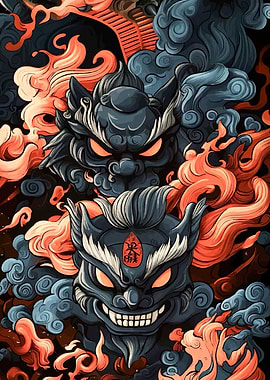 Demonic Masks with Fiery Aura