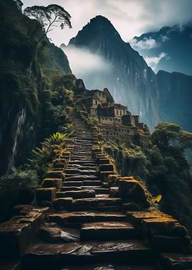 Ancient Stone Staircase to Machu Picchu