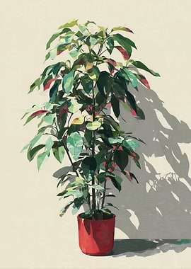 Potted Plant with Red Pot