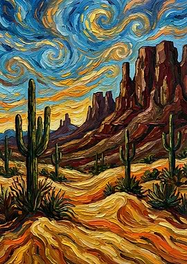 Desert Landscape with Saguaro Cacti