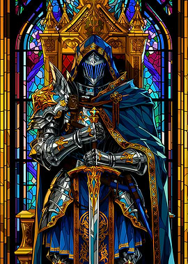 Knight in Stained Glass Cathedral