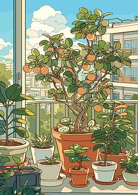 Balcony Garden with Orange Tree