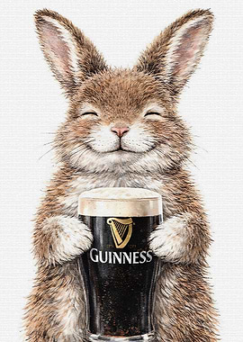 Happy Rabbit Holding Guinness
