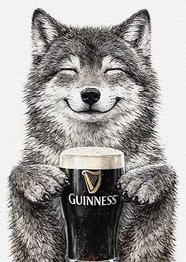 Wolf Holding a Guinness Beer