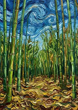 Bamboo Forest in Starry Night Style