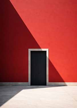 Minimalist Red Wall with Black Door