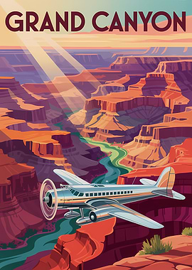 Grand Canyon Vintage Airplane Travel Poster