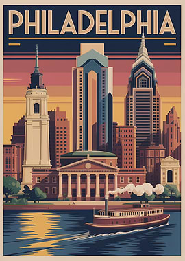 Philadelphia Skyline Vintage Poster