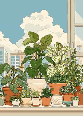 Potted plants on a windowsill