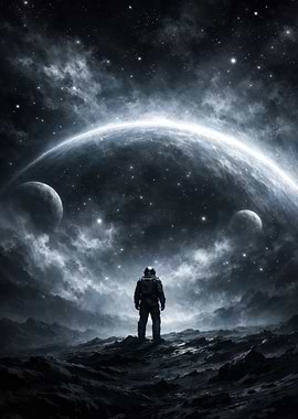 Astronaut Gazing at Alien Planet
