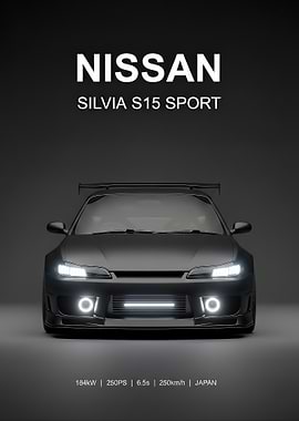 modern black Silvia S15 Sport Car poster