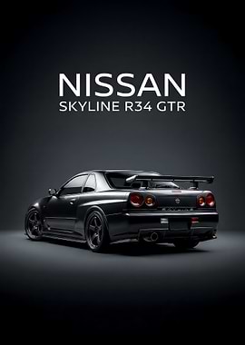 black sport Nissan Skyline R34 GTR poster