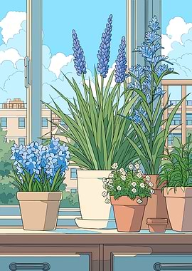 Potted Flowers on a Balcony
