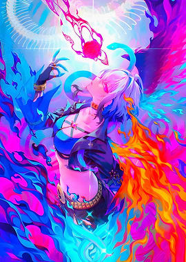Anime Character with Fiery and Icy Elements