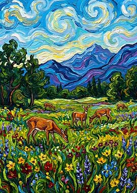 Deer in a Wildflower Meadow