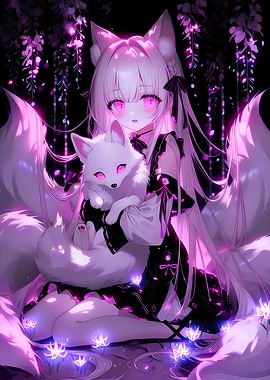 Anime Fox Girl with Fox Companion