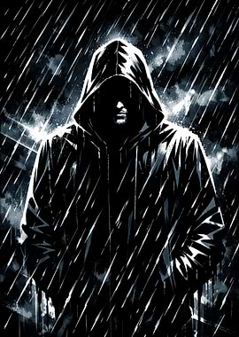 Man in Hood in Rain