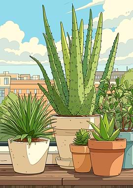 Potted Succulents on a Balcony