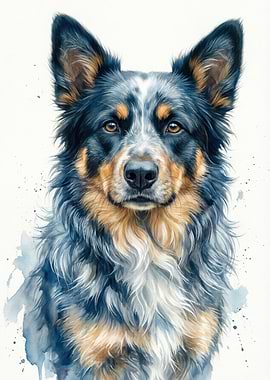 Watercolor Portrait of an Australian Cattle Dog