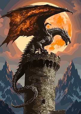 Dragon on a Castle Tower