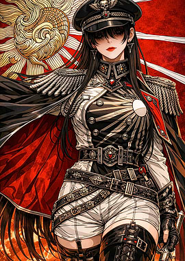 Anime Military Commander with Sun Emblem