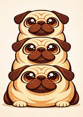 Stack of Cute Pugs
