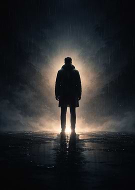 Man in Trench Coat in Rain