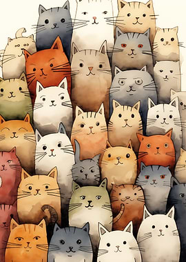 A Crowd of Watercolor Cats