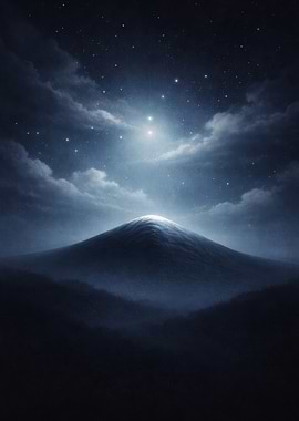 Mystical Mountain Under Starry Night Sky