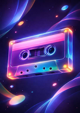 Retro Cassette Tape with Neon Glow