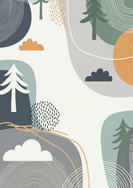 Abstract Nature Landscape with Trees and Clouds