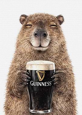 Capybara holding a Guinness beer