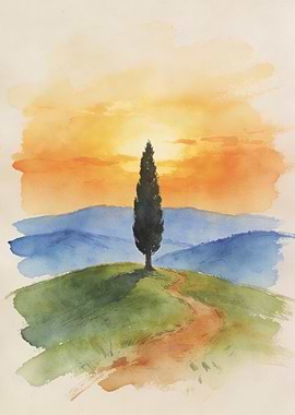 Tuscan Landscape at Sunset