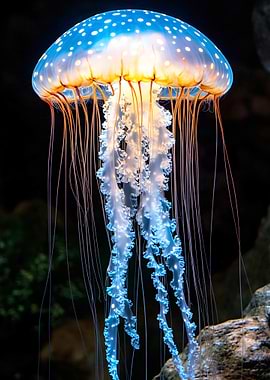 Bioluminescent Jellyfish in Dark Water