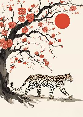 Leopard Under Cherry Blossoms