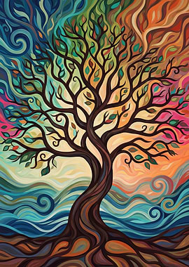 Vibrant Tree of Life Painting