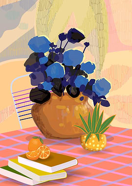 Still Life with Flowers and Books