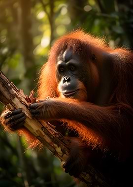 Orangutan in Sunlight on a Branch