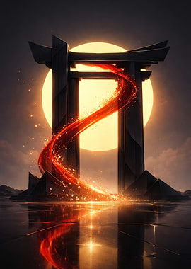 Mystical Torii Gate with Fiery Energy
