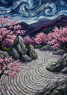 Zen Garden with Cherry Blossoms