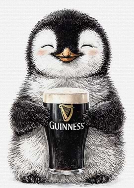 Cute Penguin Holding Guinness Beer
