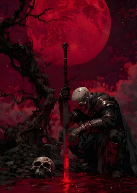 Skeleton Warrior Under a Blood Moon
