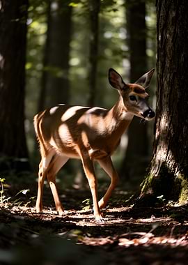 Deer in a sun-dappled forest